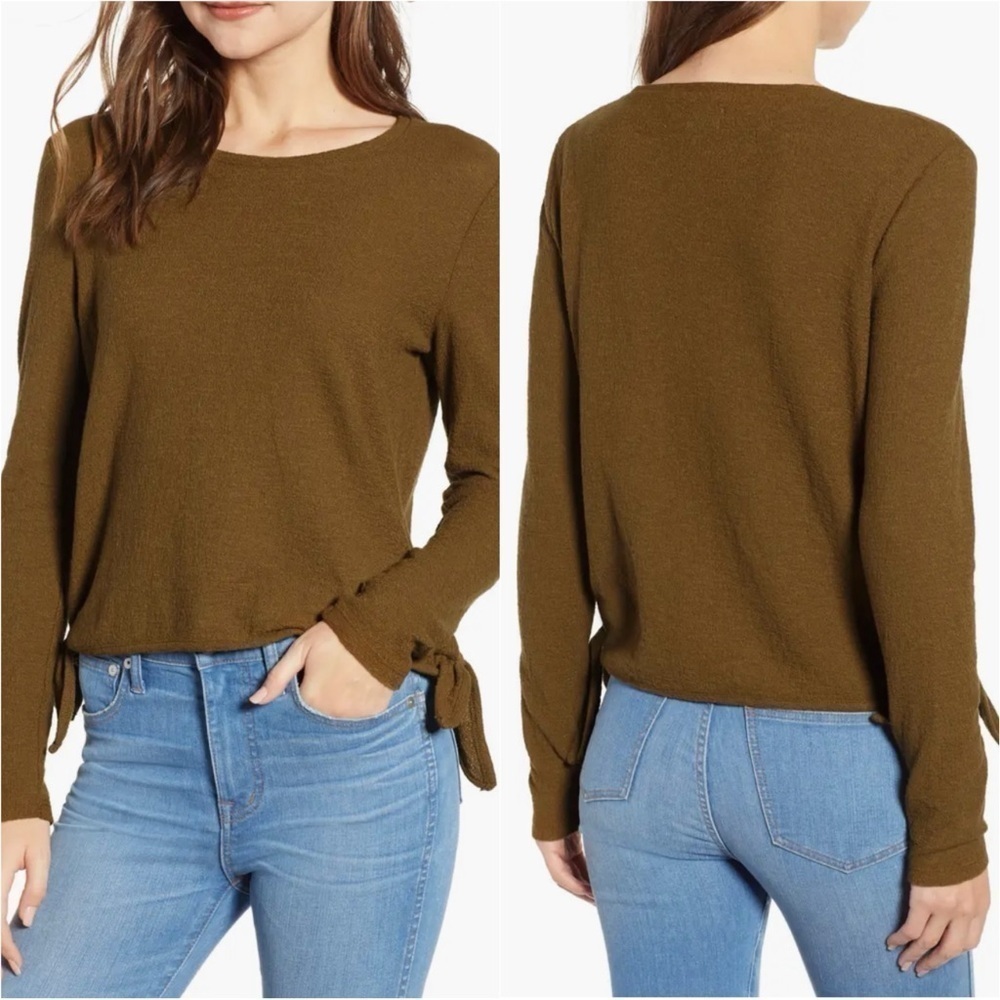 Madewell Texture & Thread Top Modern Side Tie Long Sleeve Weathered Olive XS